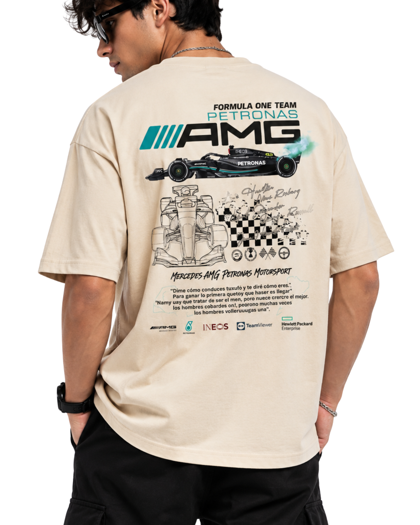 Men's Oversized Drop Shoulder Cotton T Shirt | Mercedes AMG Petronas F1 Racing Tee