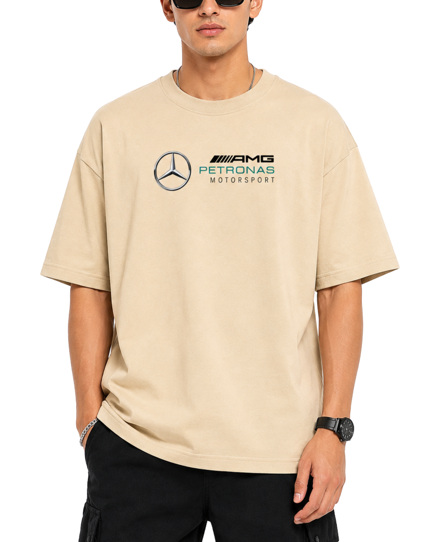 Men's Oversized Drop Shoulder Cotton T Shirt | Mercedes AMG Petronas F1 Racing Tee