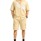 Men's Relaxed Fit Cuban Collar Shirt & Cargo Shorts Co-Ord Set Beige