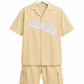 Men's Relaxed Fit Cuban Collar Shirt & Cargo Shorts Co-Ord Set Beige