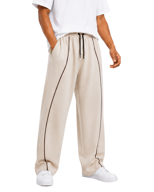 Men’s Relaxed Fit Terry Trouser | Cream Brown Contrast Stripe