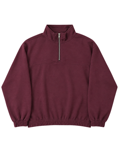 Women’s Quarter Zip Pullover Sweatshirt | Maroon Relaxed Fit