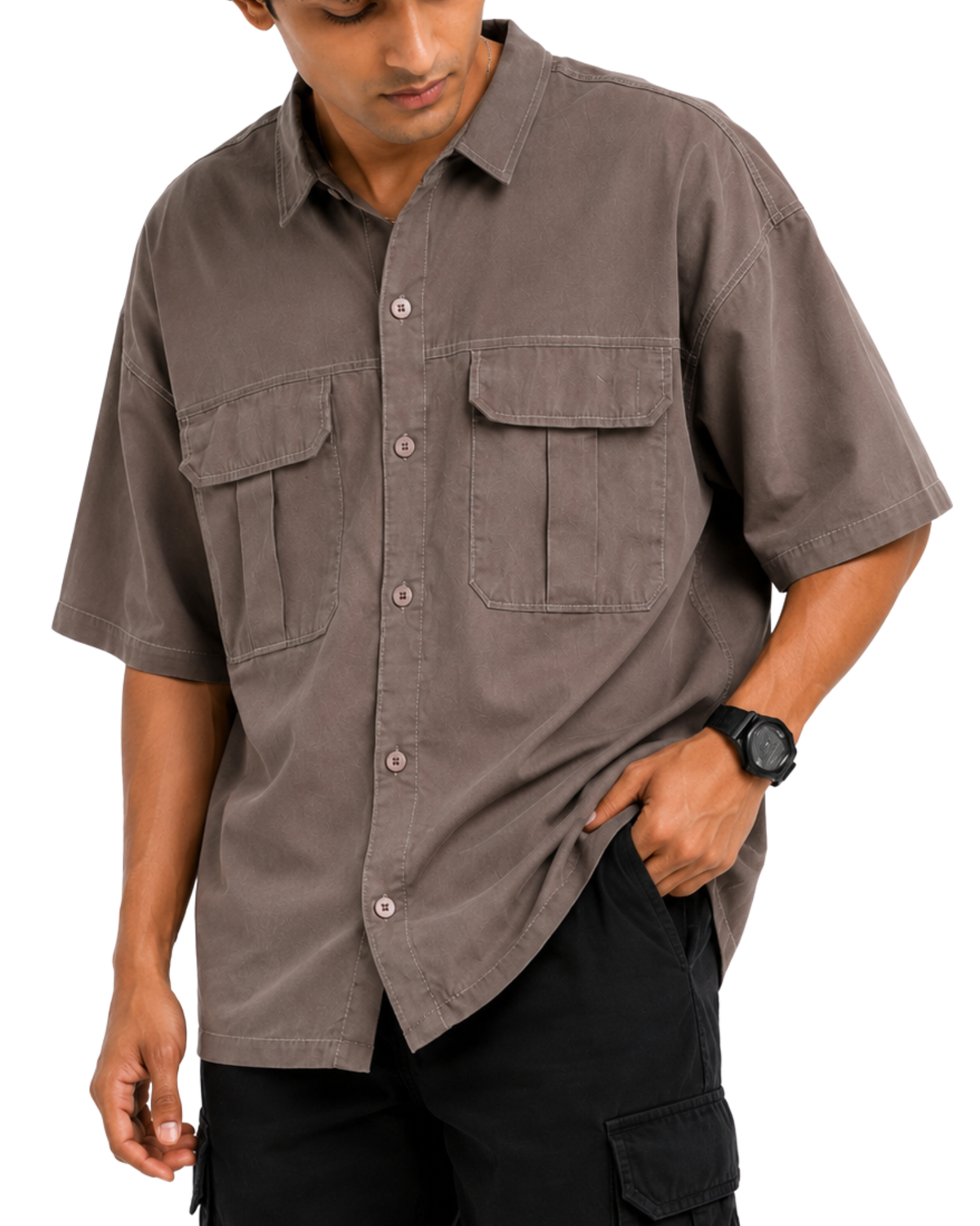 Men’s Boxy Fit Baggy Shirt | Cotton Jeans Brown Casual Shirt