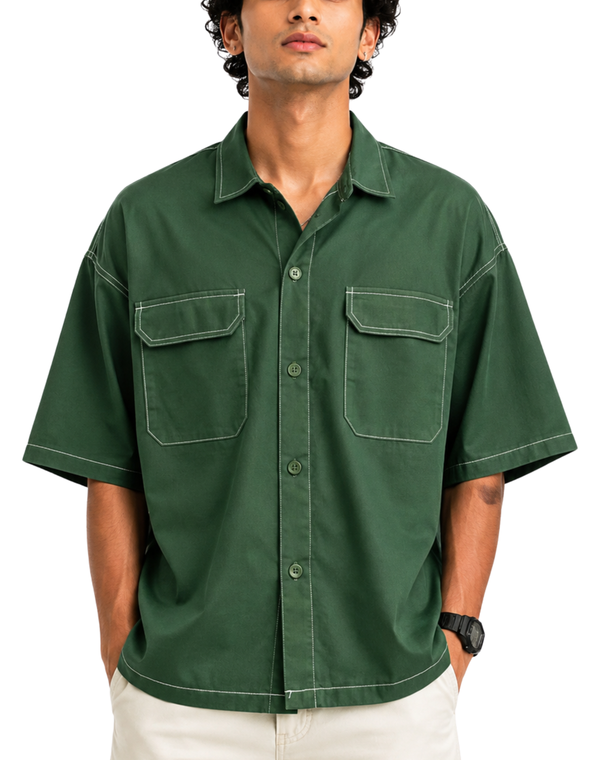 Men’s Boxy Fit Baggy Shirt | Cotton Jeans Green Casual Shirt