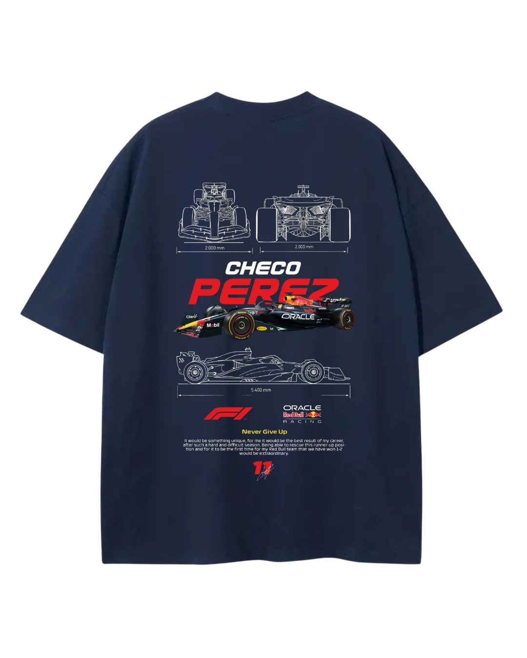 Men's Oversized Drop Shoulder Cotton  Navy Blue T Shirt | Checo Perez F1 Racing