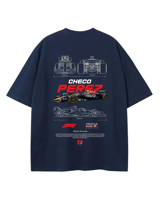 Men's Oversized Drop Shoulder Cotton  Navy Blue T Shirt | Checo Perez F1 Racing