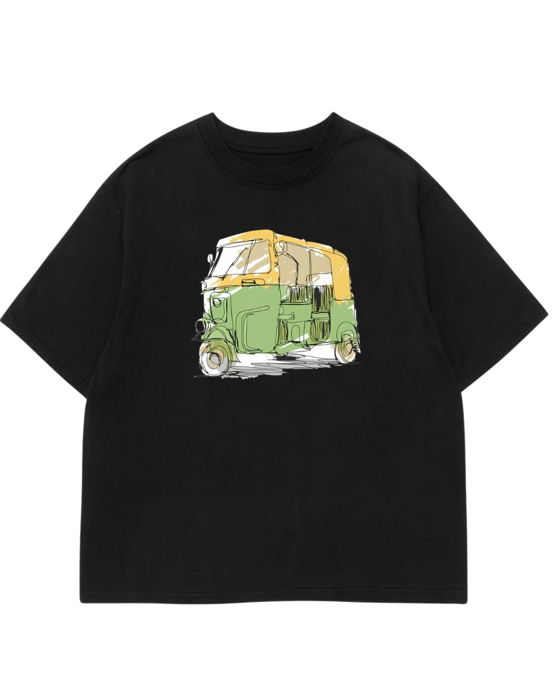 Men's Oversized Drop Shoulder Cotton T Shirt | Vintage Rickshaw Sketch