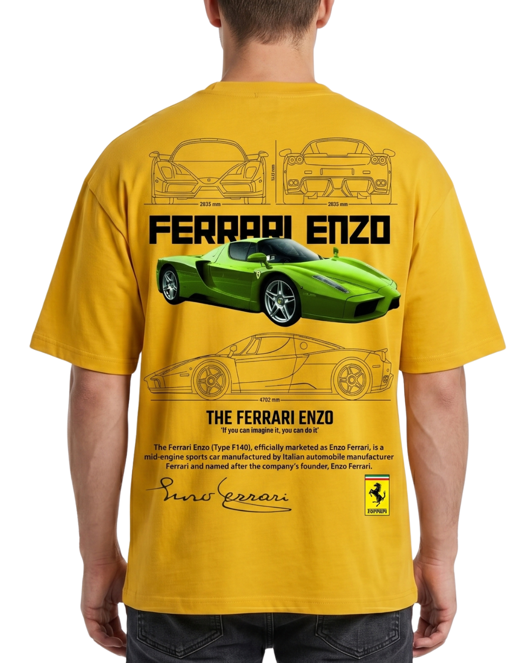 Men's Oversized Drop Shoulder Cotton T Shirt | Ferrari Logo Bold Streetwear