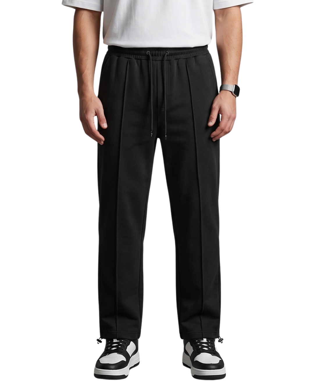SoftFlex Black Premium Drawstring Straight Trousers