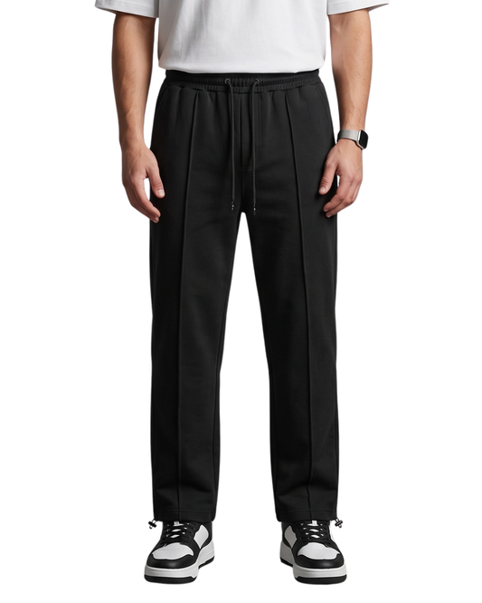 SoftFlex Black Premium Drawstring Straight Trousers