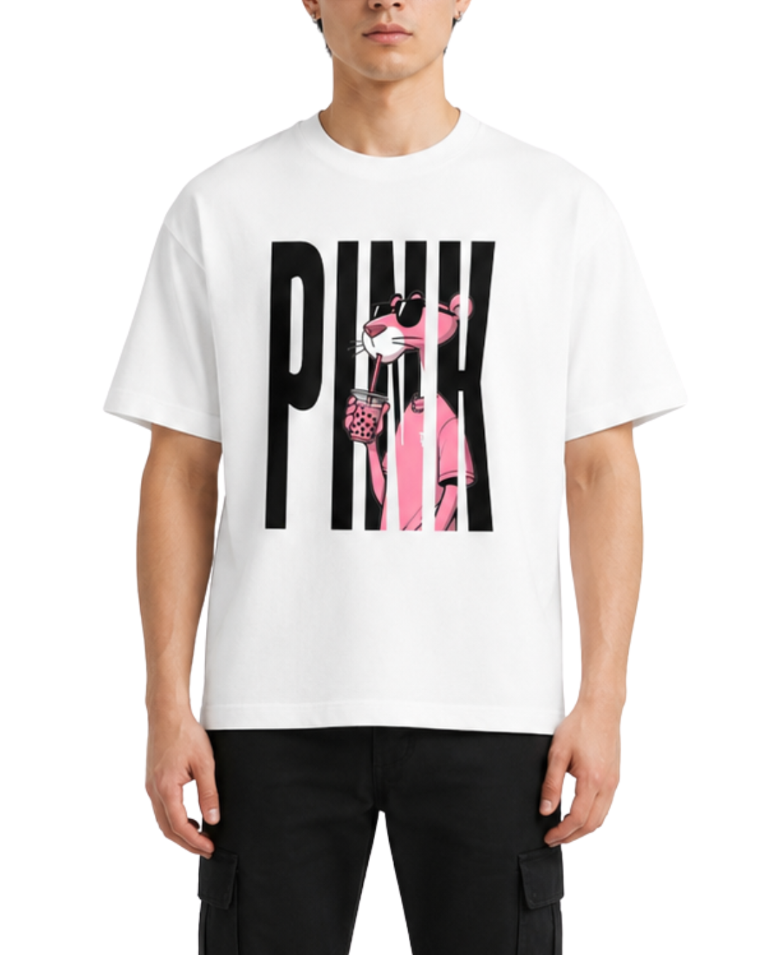 Men's Oversized Drop Shoulder Cotton T Shirt | Pink Panther