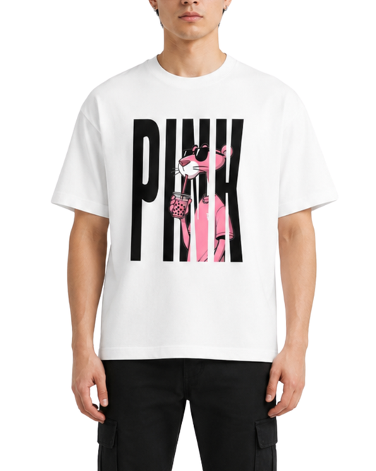 Men's Oversized Drop Shoulder Cotton T Shirt | Pink Panther