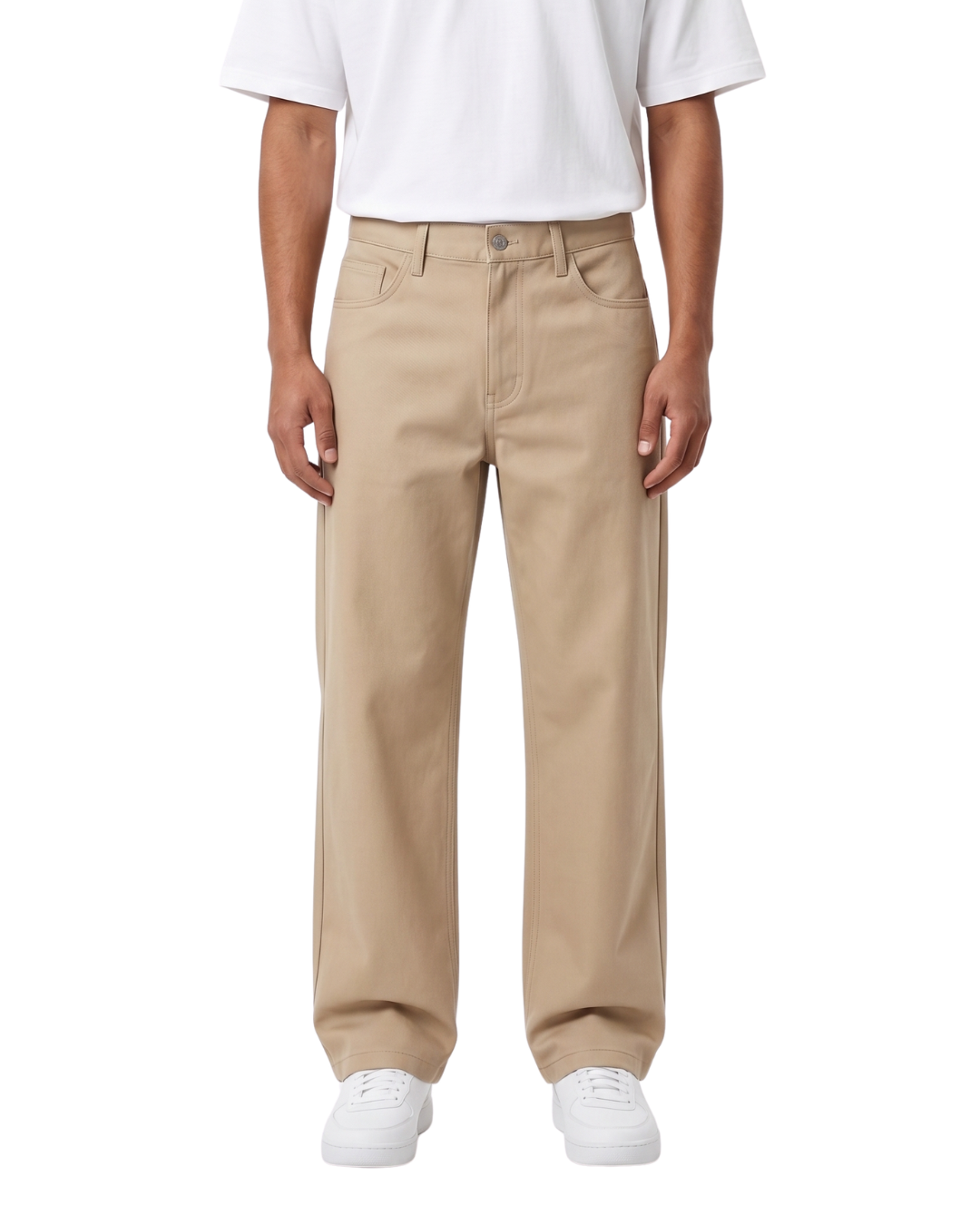 Men's Beige Twill Wide Leg Beggy Pant