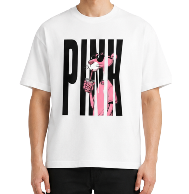 Men's Oversized Drop Shoulder Cotton T Shirt | Pink Panther