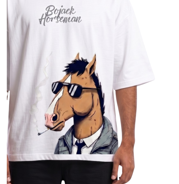 Men's Oversized Drop Shoulder Cotton T Shirt | Bojack Horseman