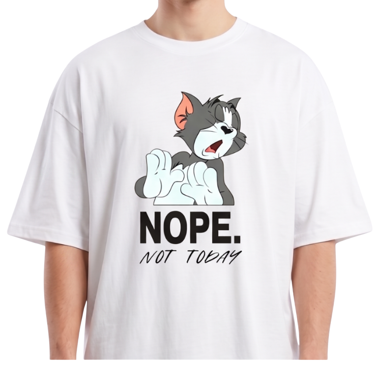 Men's Oversized Drop Shoulder Cotton T Shirt | Nope Not Today Cat