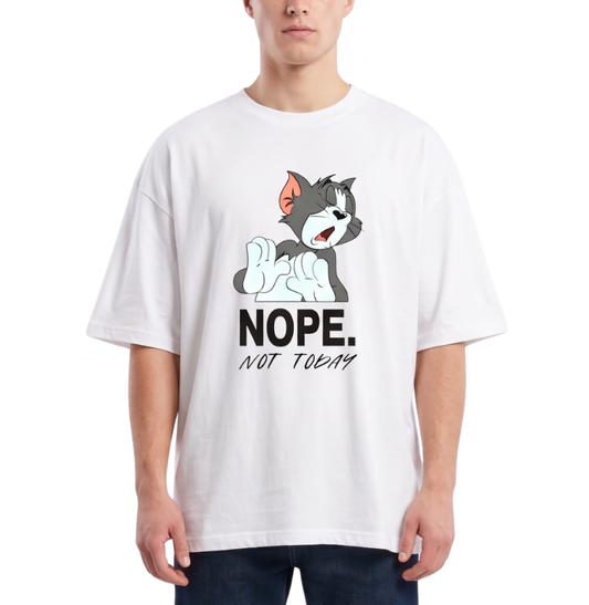 Men's Oversized Drop Shoulder Cotton T Shirt | Nope Not Today Cat