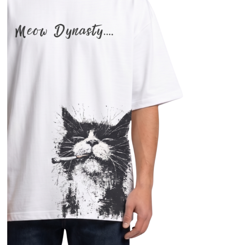 Men's Oversized Drop Shoulder Cotton T Shirt | Artistic Cat Splash