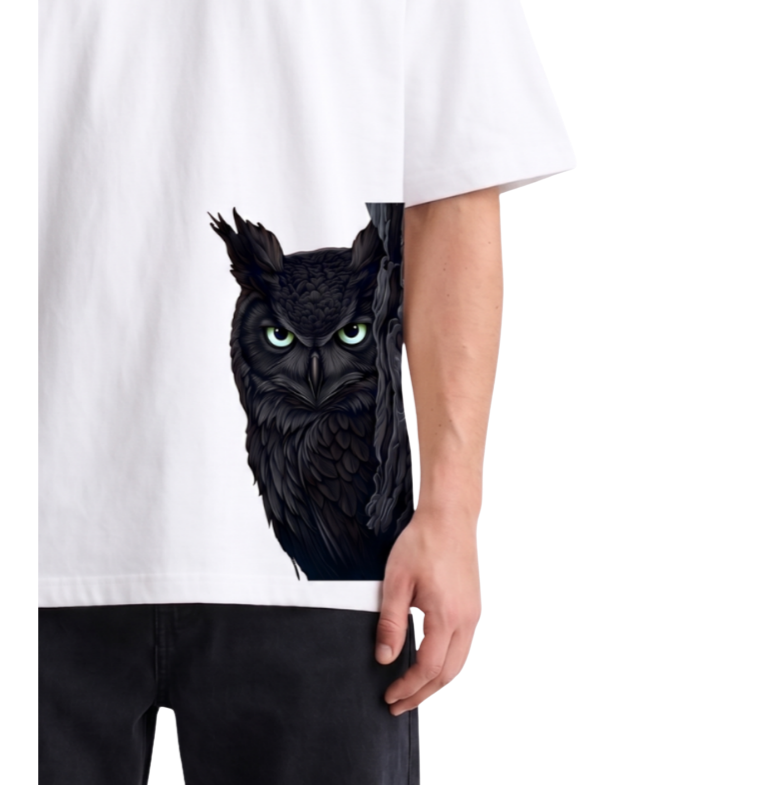 Men's Oversized Drop Shoulder Cotton T Shirt | Shadow Owl Minimal
