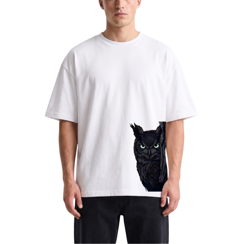 Men's Oversized Drop Shoulder Cotton T Shirt | Shadow Owl Minimal