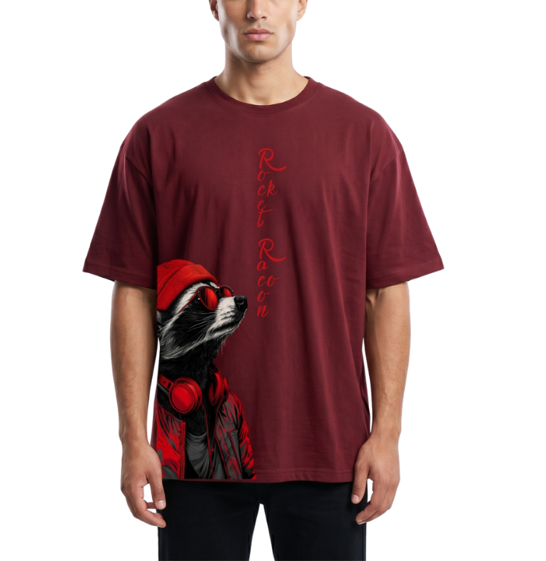 Men's Oversized Drop Shoulder Cotton T Shirt | Rocket Raccoon Street Style