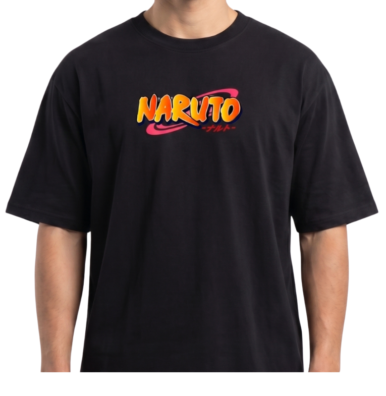 Men's Oversized Drop Shoulder Cotton T Shirt | Naruto Classic Logo