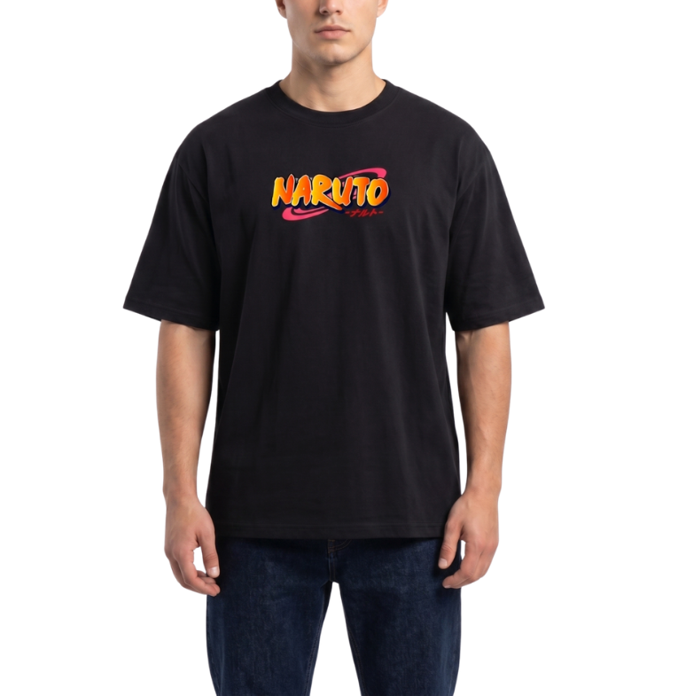 Men's Oversized Drop Shoulder Cotton T Shirt | Naruto Classic Logo