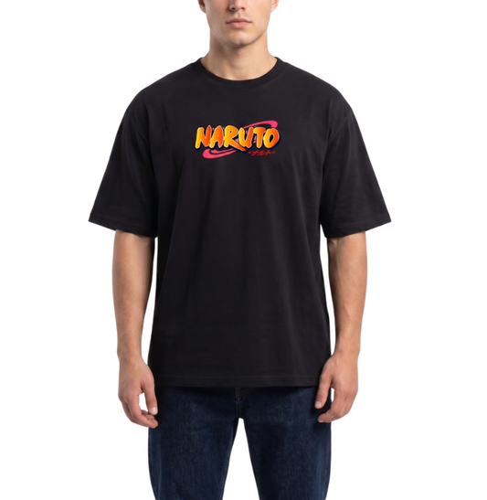 Men's Oversized Drop Shoulder Cotton T Shirt | Naruto Classic Logo