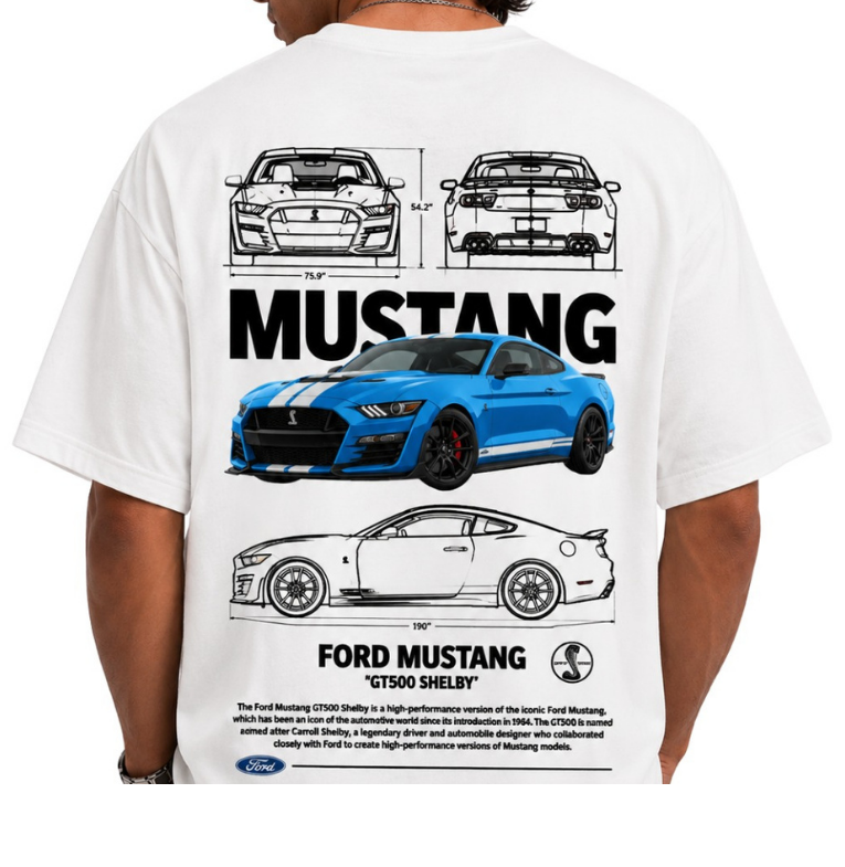 Men's Oversized Drop Shoulder Cotton T Shirt | Ford Mustang Shelby GT500