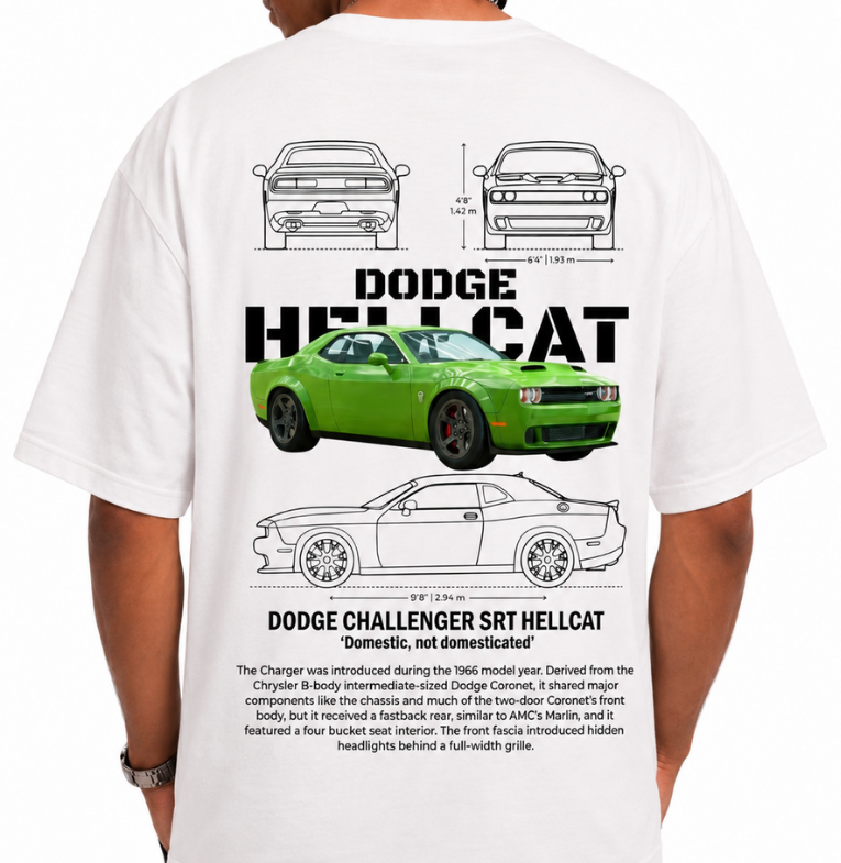 Men's Oversized Drop Shoulder Cotton T Shirt | Dodge Challenger SRT Hellcat
