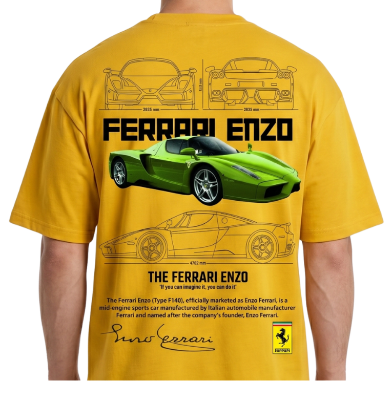 Men's Oversized Drop Shoulder Cotton T Shirt | Ferrari Logo Bold Streetwear