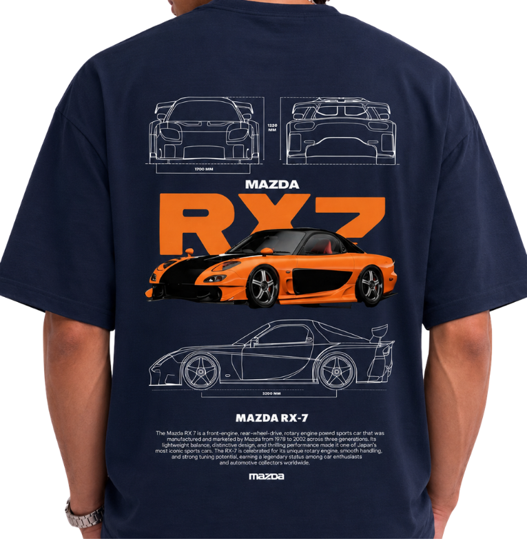 Men's Oversized Drop Shoulder Cotton T Shirt | Mazda RX7 Sports Car