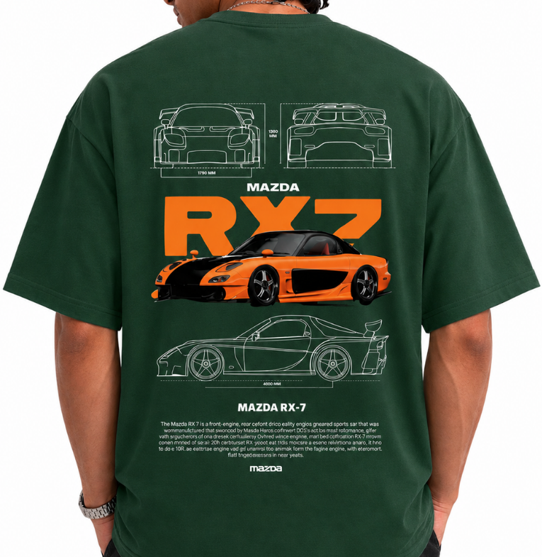Men's Oversized Drop Shoulder Cotton T Shirt | Mazda RX7 Sports Car