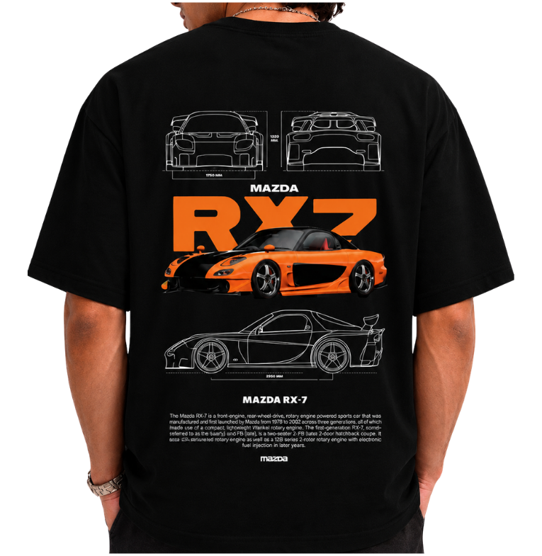 Men's Oversized Drop Shoulder Cotton T Shirt | Mazda RX7 Sports Car