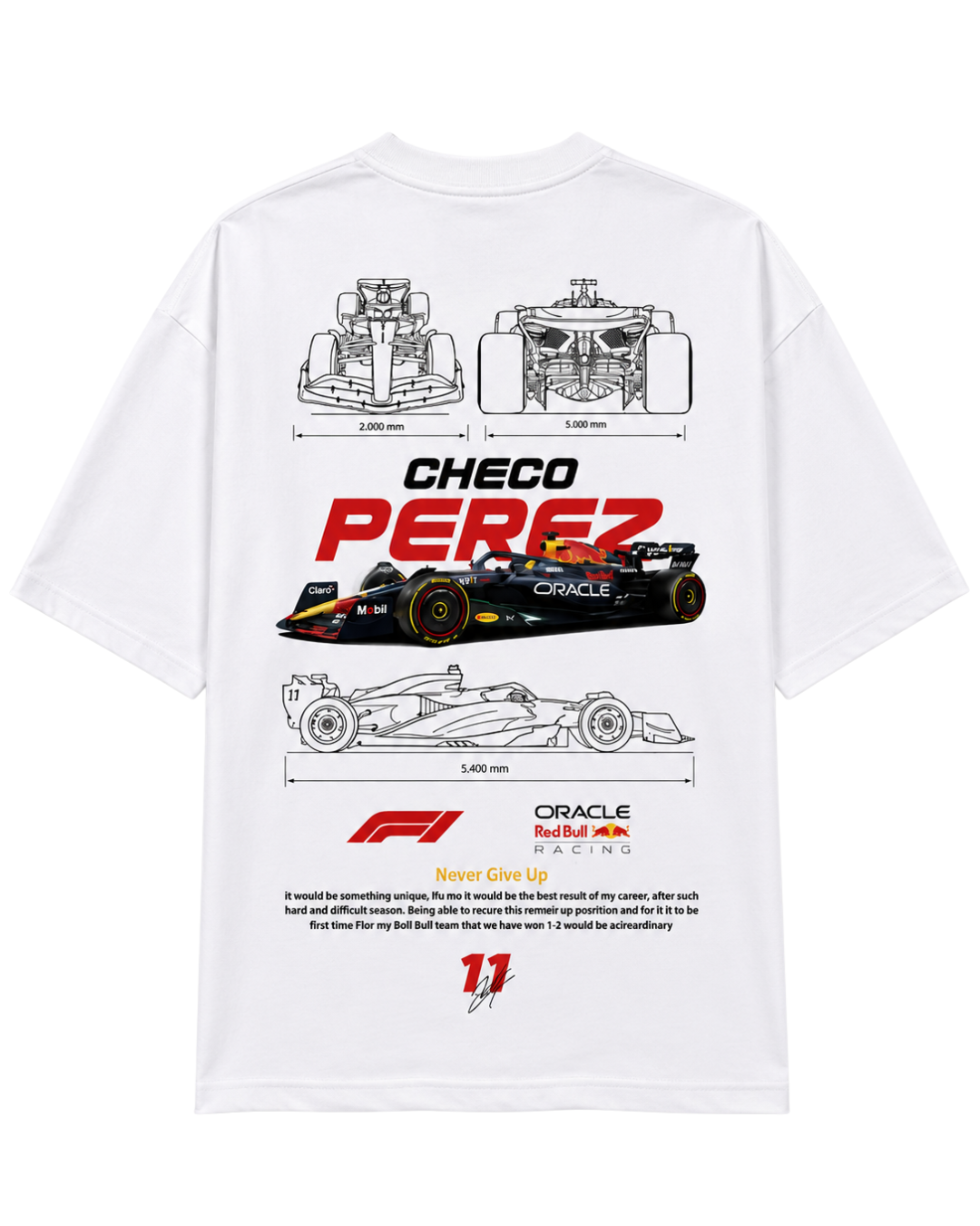 Men's Oversized Drop Shoulder Cotton T Shirt | Checo Perez F1 Racing