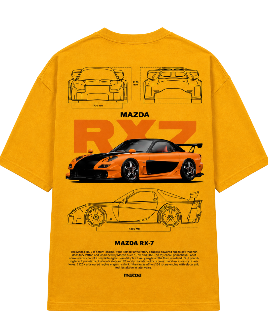 Men's Oversized Drop Shoulder Cotton T Shirt | Mazda RX-7 Sports Car