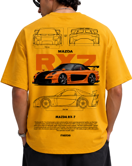 Men's Oversized Drop Shoulder Cotton T Shirt | Mazda RX-7 Sports Car