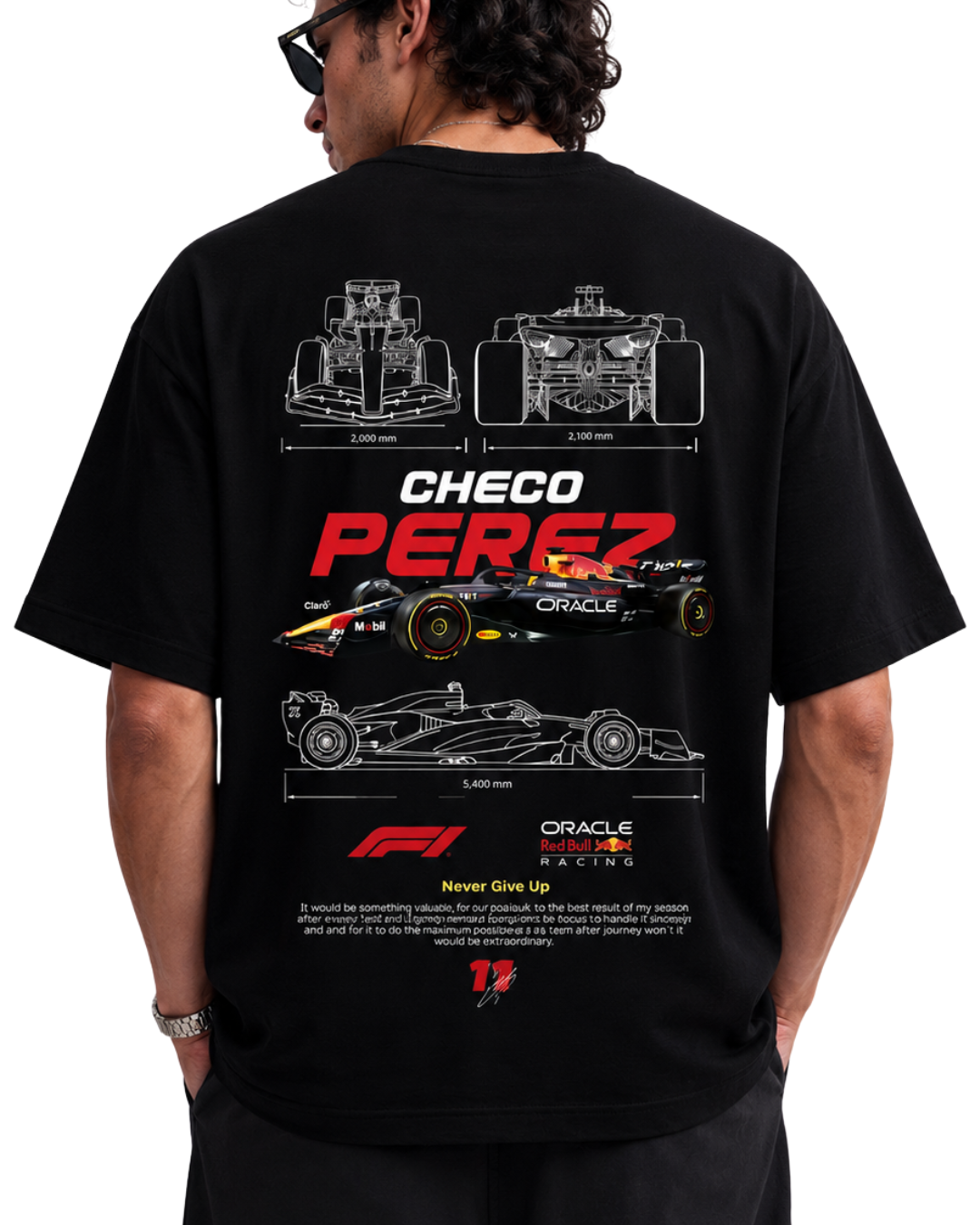 Men's Oversized Drop Shoulder Cotton T Shirt | Checo Perez F1 Racing