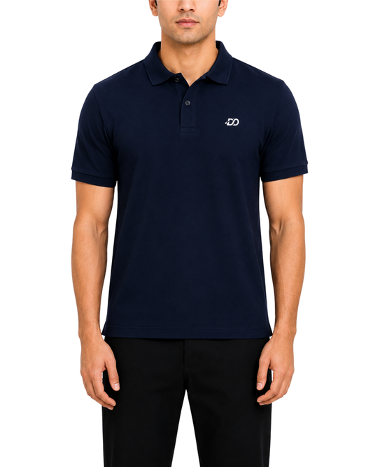 Men’s Navy Blue Ribbed Pique Polo Shirt