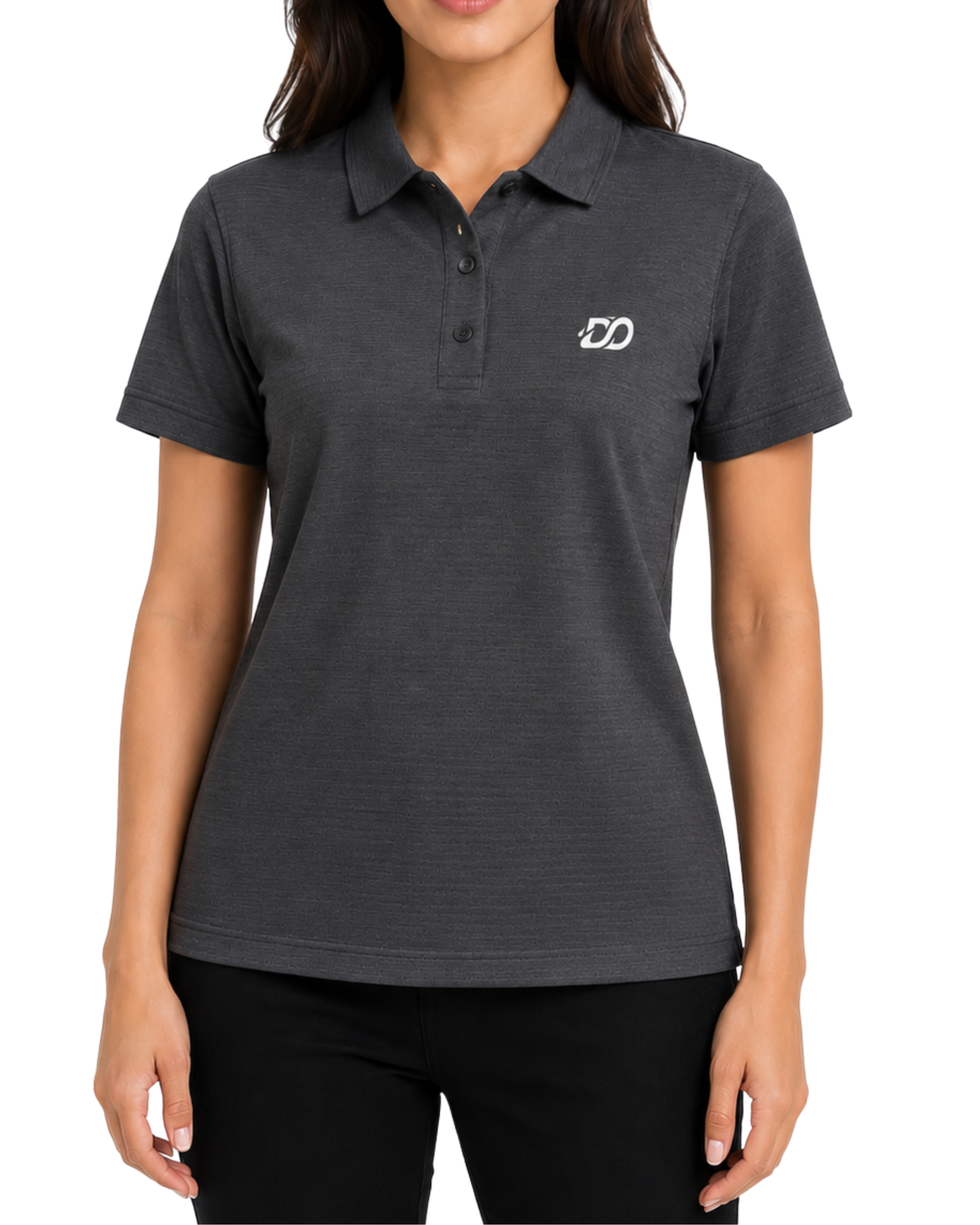 Women’s Classic Gray Ribbed Seam Less Polo Shirt