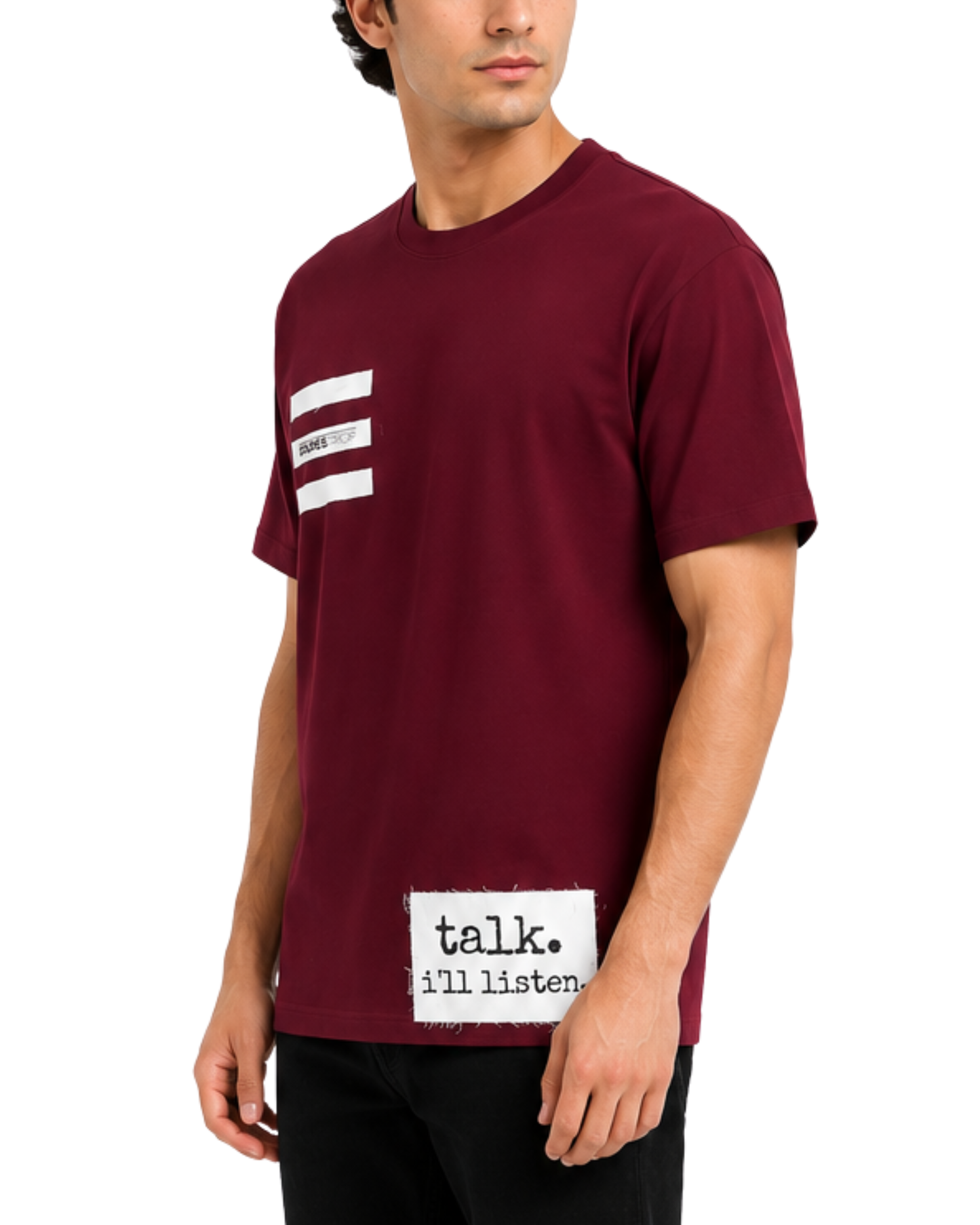 Maroon Drop Shoulder Streetwear T-Shirt with Graphic Patch