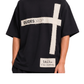 Men's Oversized Cross Patch Graphic Black T-Shirt