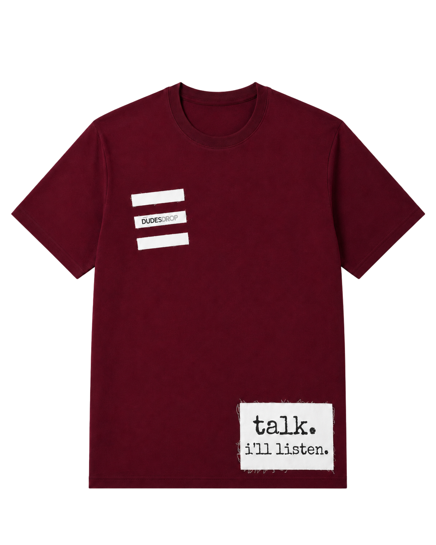 Maroon Drop Shoulder Streetwear T-Shirt with Graphic Patch