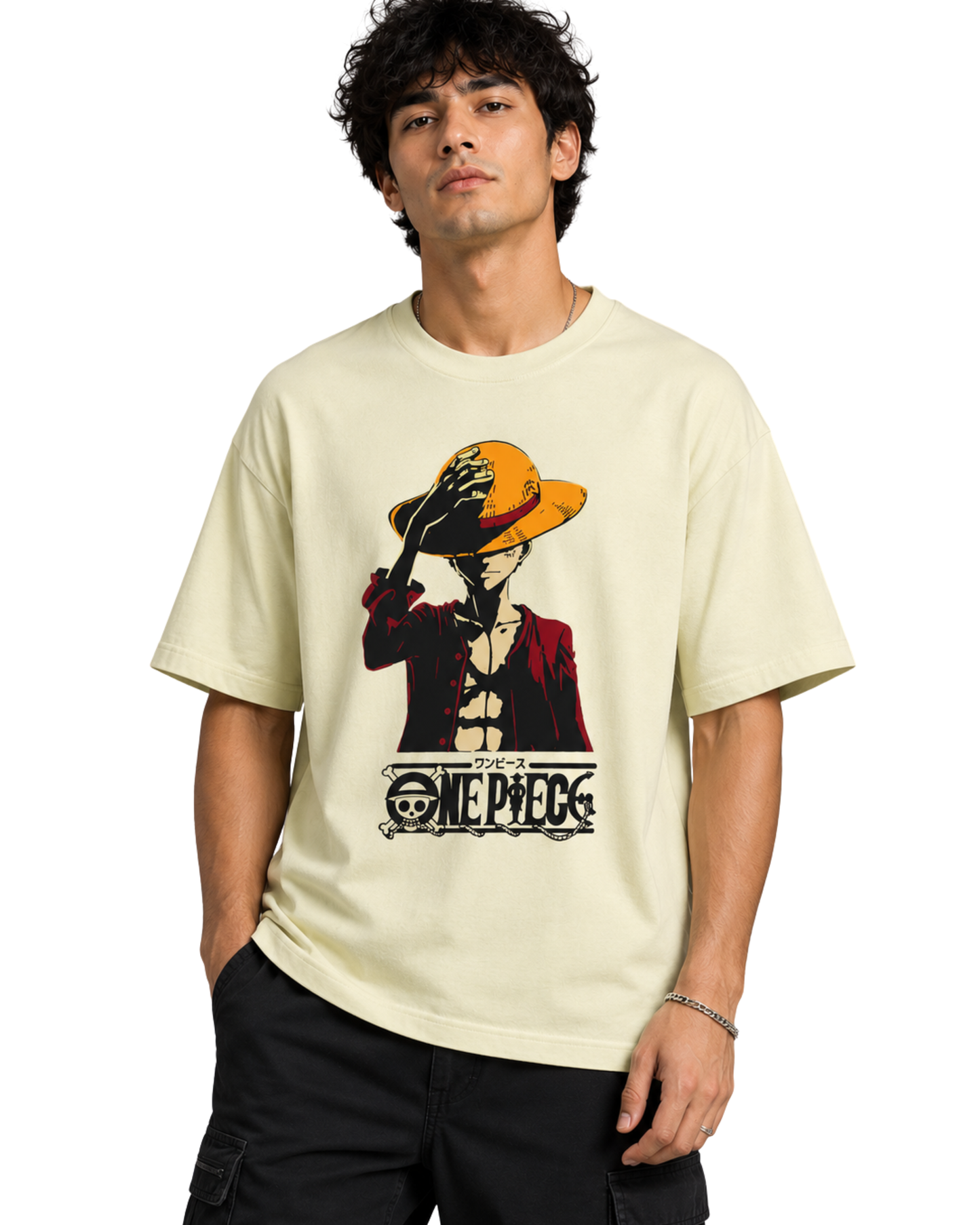 Men's Oversized Drop Shoulder Cotton T Shirt | One Piece Luffy
