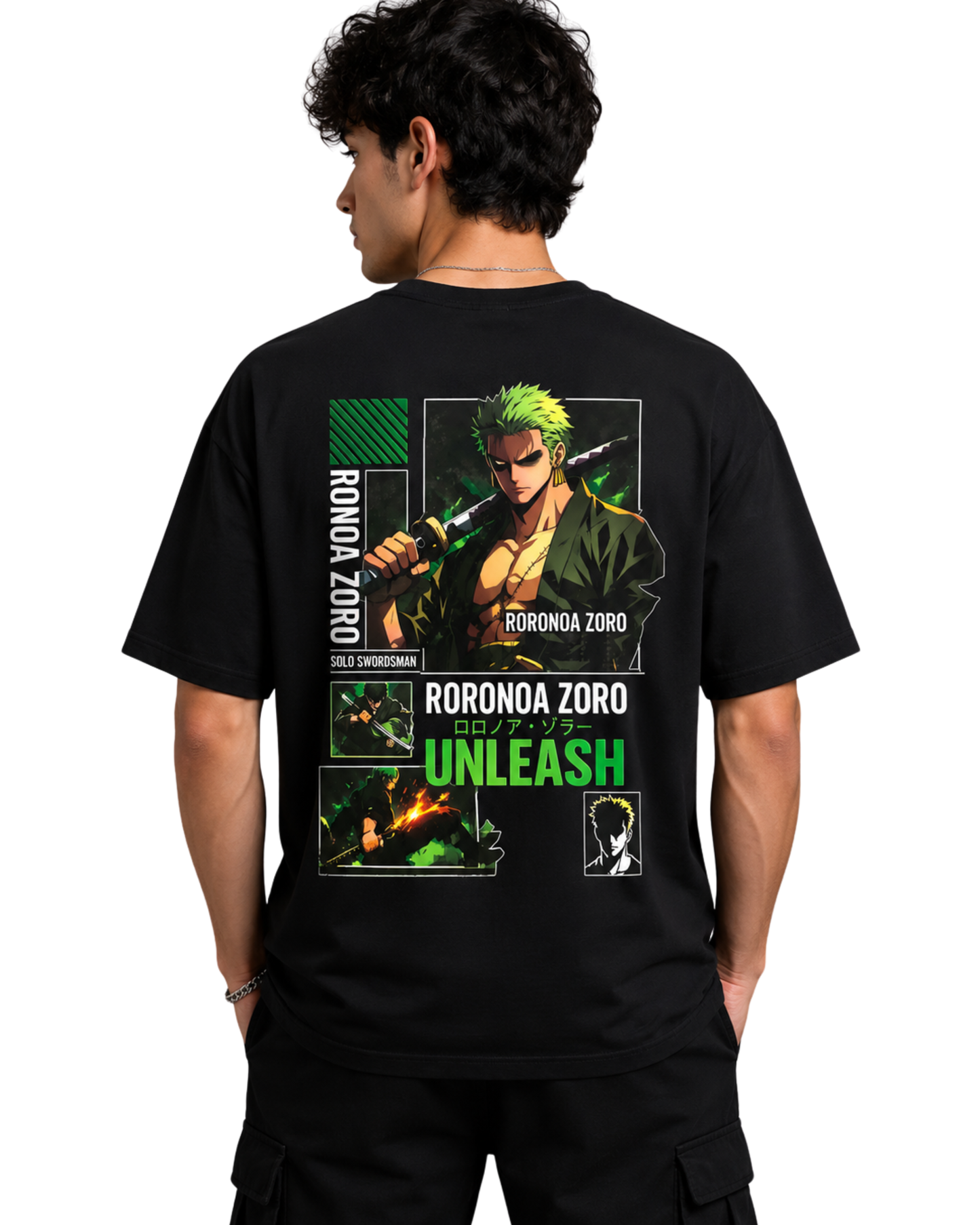 Men's Oversized Drop Shoulder Cotton T Shirt | Roronoa Zoro Unleash