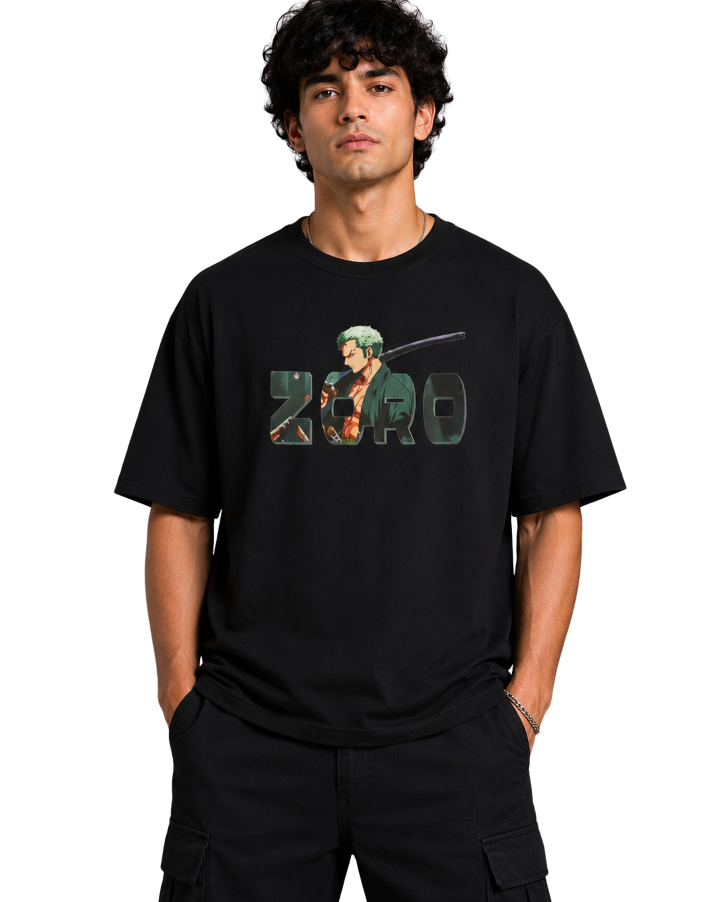 Men's Oversized Drop Shoulder Cotton T Shirt | Roronoa Zoro Unleash
