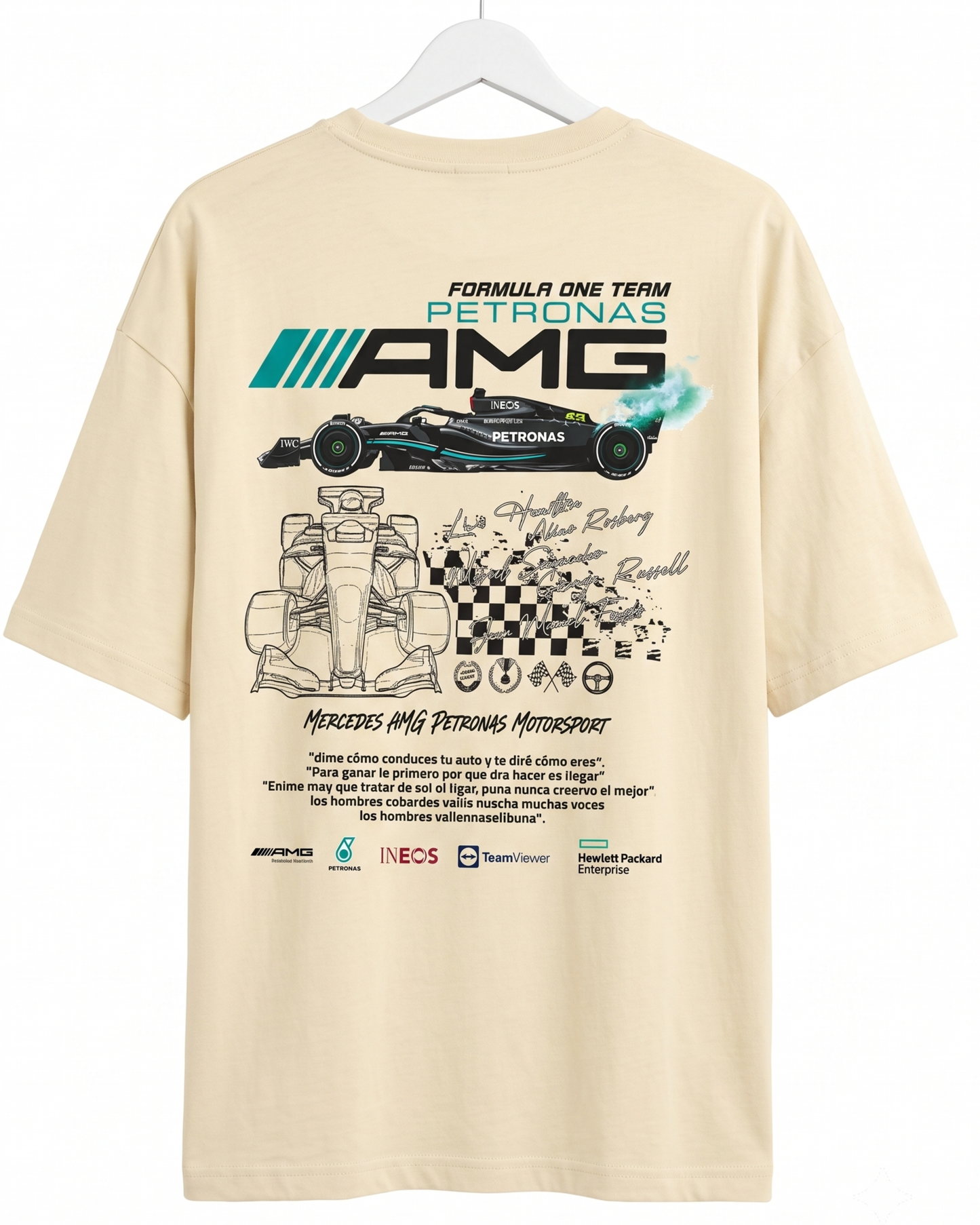 Men's Oversized Drop Shoulder Cotton T Shirt | Mercedes AMG Petronas F1 Racing Tee
