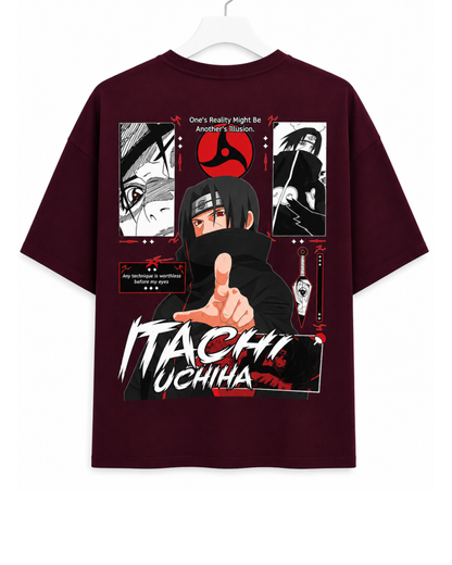 Men's Oversized Drop Shoulder Cotton T Shirt | Itachi Uchiha Illusion