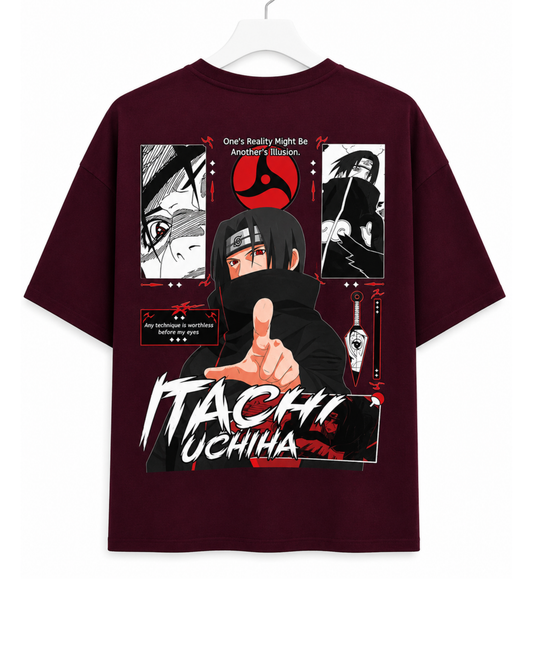 Men's Oversized Drop Shoulder Cotton T Shirt | Itachi Uchiha Illusion