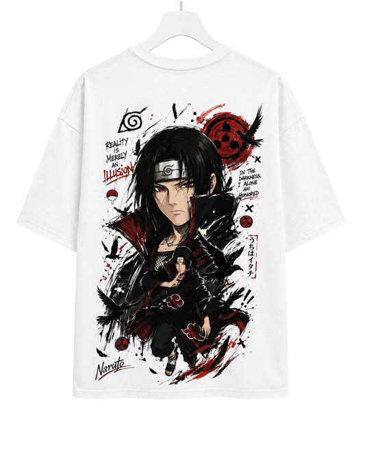 Men's Oversized Drop Shoulder Cotton T Shirt | Itachi Uchiha Illusion